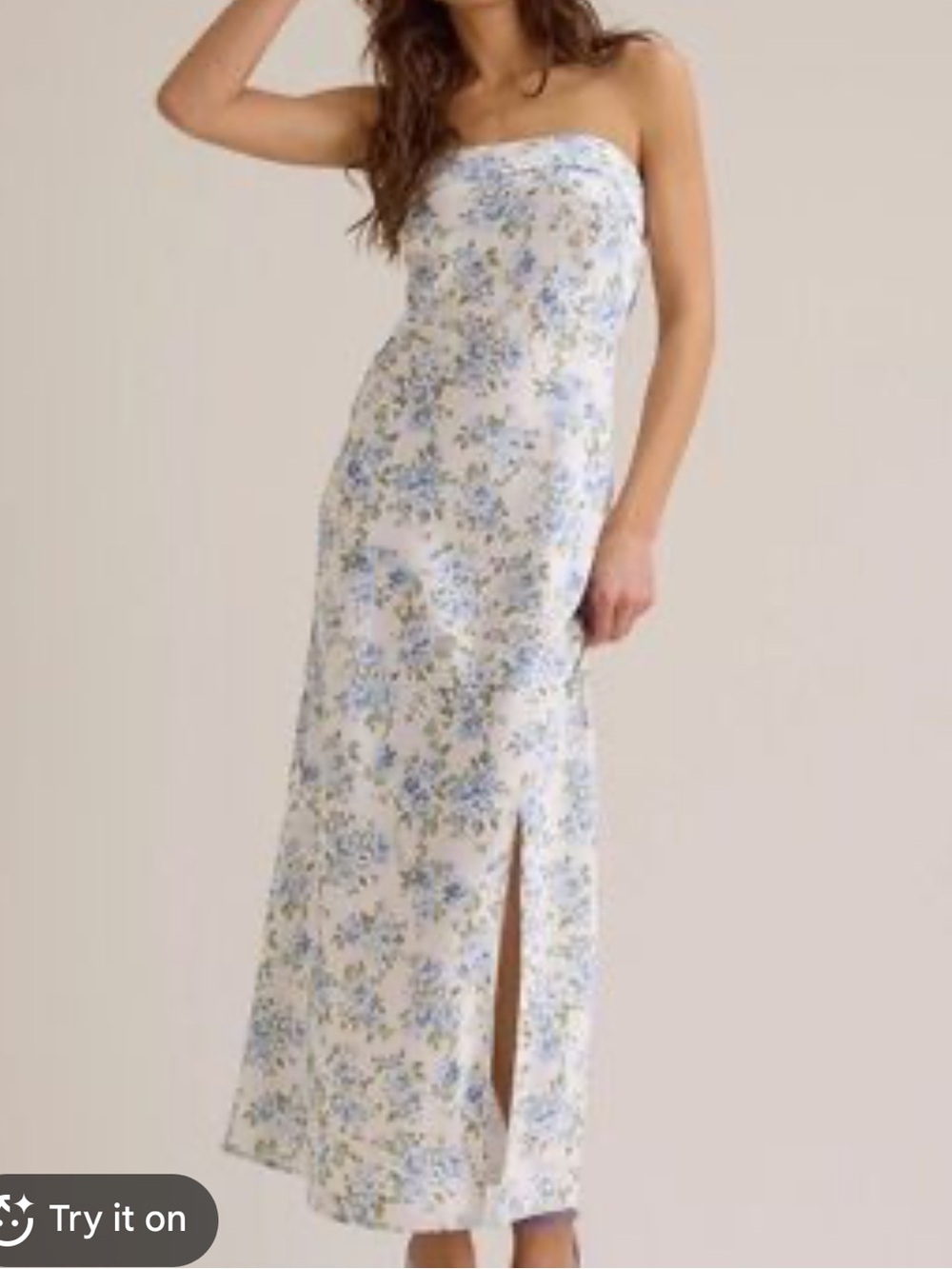 Altar'd State Strapless White Dress with Blue Floral Print